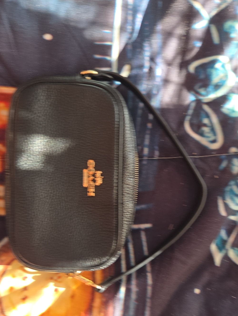 Coach Black Pebbled Leather Mini Camera Bag with Gold Logo